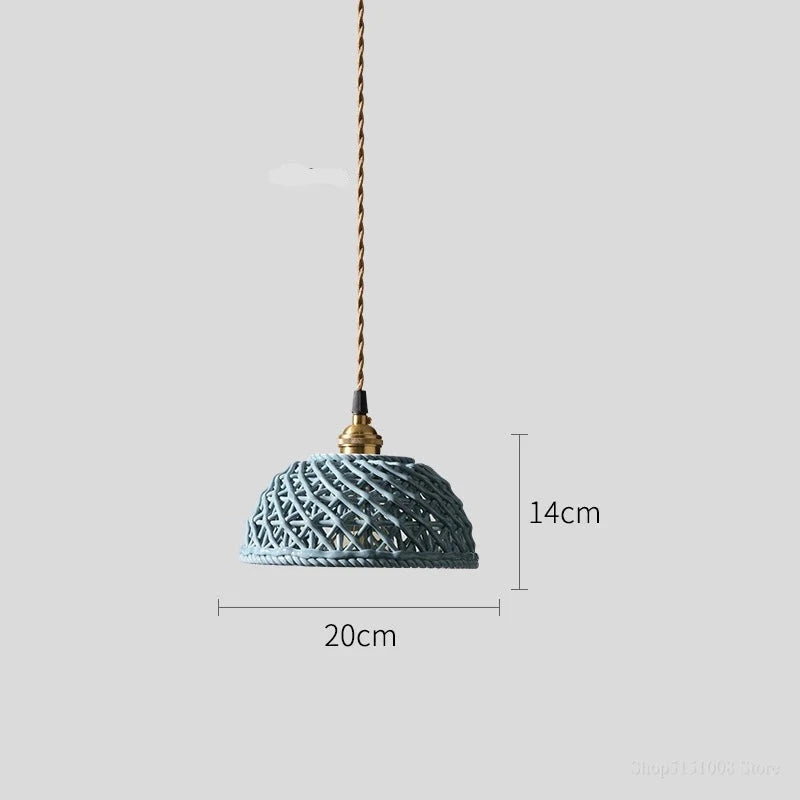 Blue dome-shaped LUXELY ceramic pendant light with 20cm diameter and 14cm height, showcasing Japanese-inspired ceramic craftsmanship.