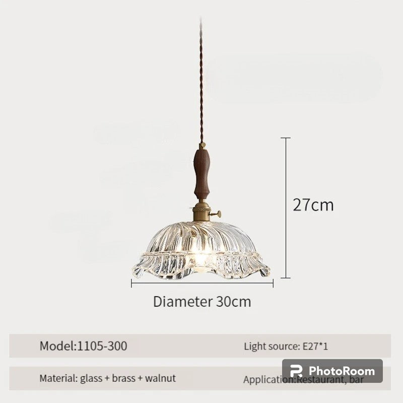 LUXELY vintage taklampa i trä och glas
