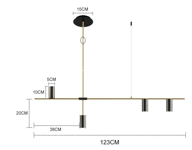 Gold and black minimalist spotlight bar ceiling light with three LED heads, ideal for modern kitchens or dining rooms.