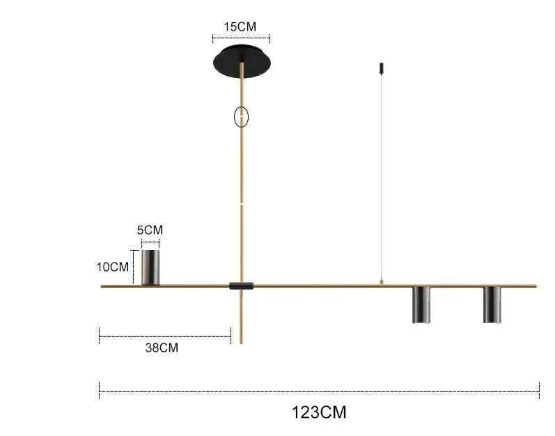 Minimalist gold and black ceiling light with two LED spotlights, designed for stylish and efficient lighting in any room.