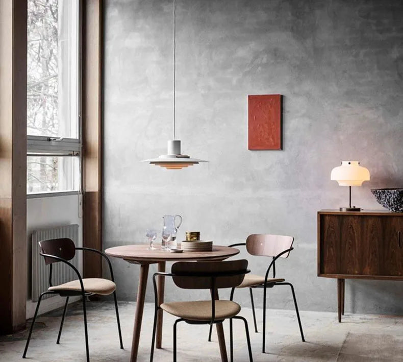 Cozy dining nook with Silver Cord Pendant Light - E27 Art Lamp, LED-lit and metal-built for stylish and functional lighting.