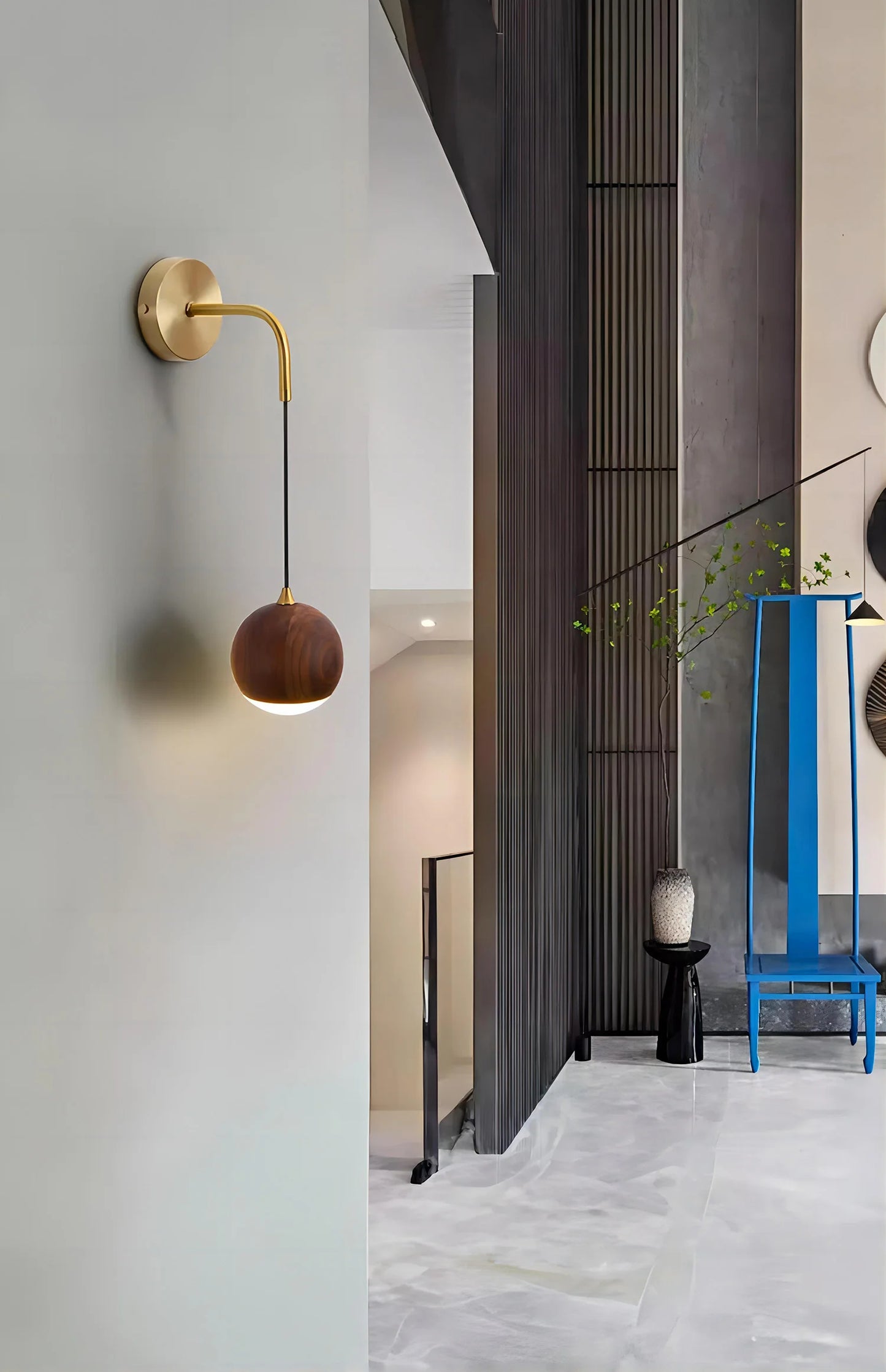 LUXELY walnut wood round ball wall light wabi-sabi modern