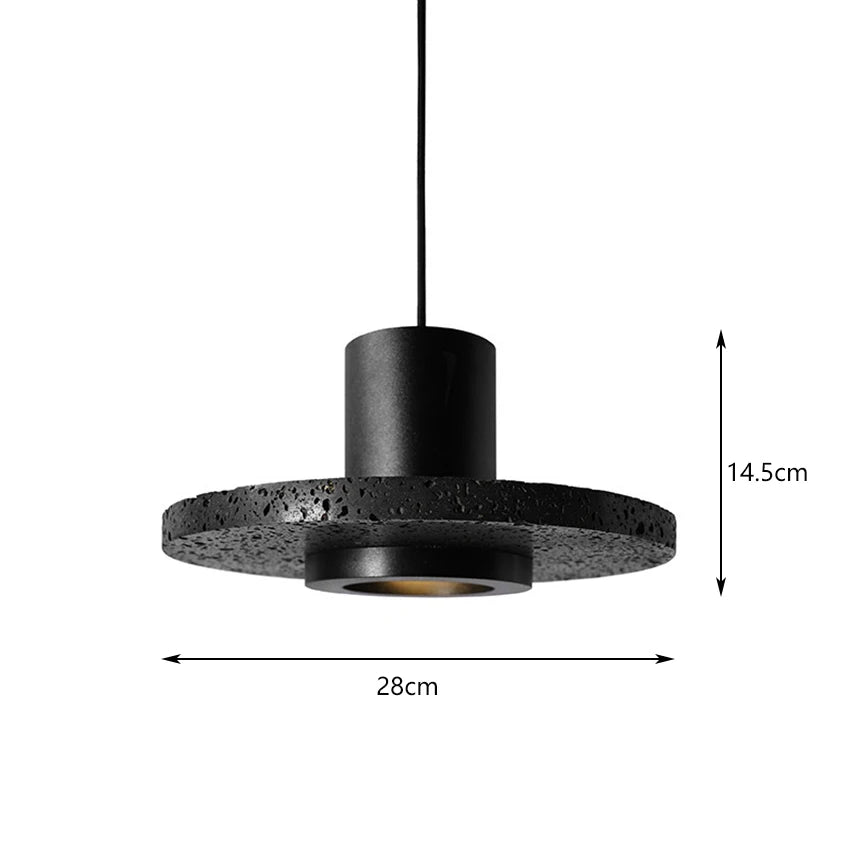 LUXELY pendant light with 28cm diameter and 14.5cm height, featuring black travertine stone for industrial lighting decor.