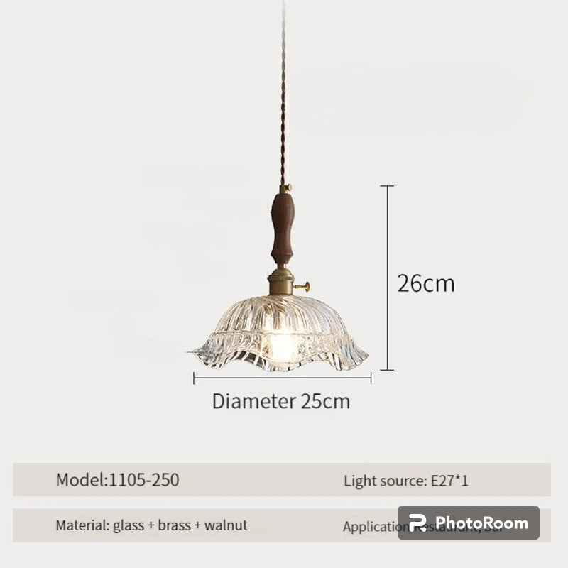 LUXELY vintage taklampa i trä och glas