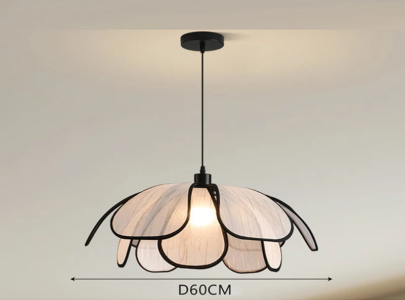 Large Nordic Pendant Light with black petal-shaped cloth shade, perfect for LED lighting in modern dining spaces.