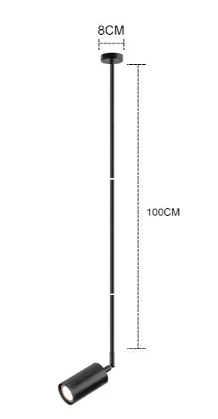 Modern minimalist ceiling spotlight with 100cm rod, ideal for high ceilings in kitchens, offices, or dining areas.