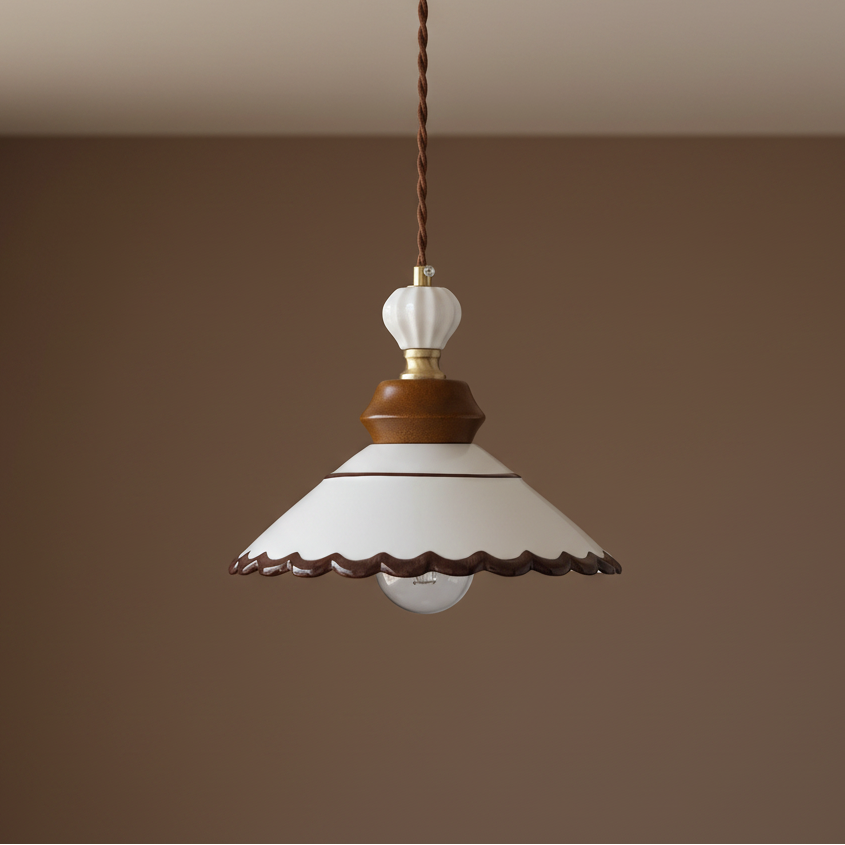 Ceramic LED pendant light with wood nordic design