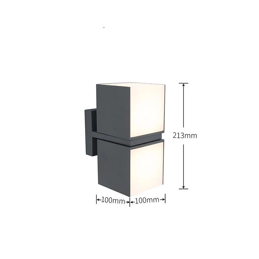 LUXELY rotatable outdoor wall lamp with dimensions 213mm height and 100mm width, showcasing compact and sleek design for outdoor use.