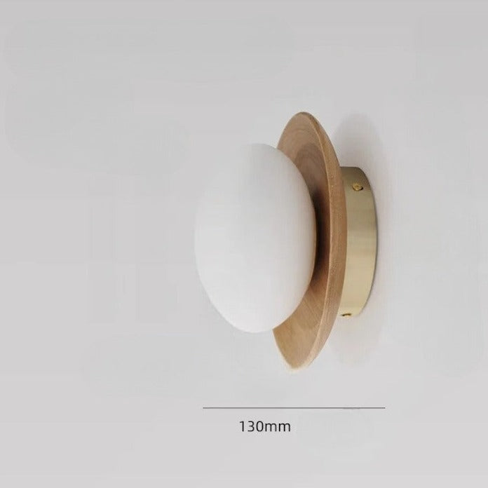 Light wood and brass Nordic wall sconce with 130mm size, ideal for kitchen or hallway lighting fixtures.