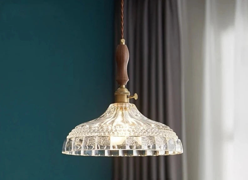 LUXELY vintage taklampa i trä och glas