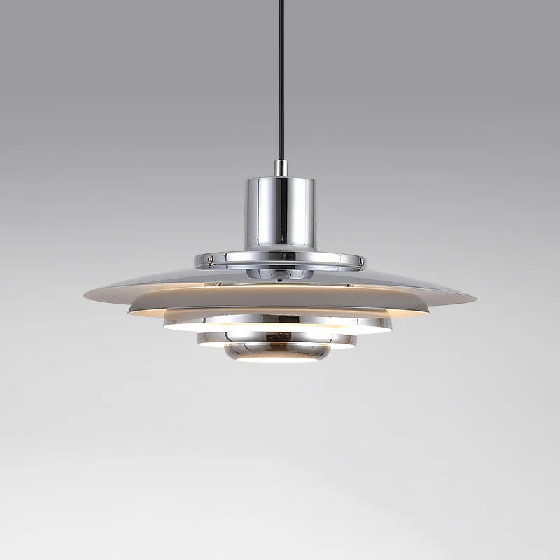 Silver Cord Pendant Light - E27 Art Lamp with layered metal shade and LED bulb, ideal for kitchen or bar lighting, covers 5-10m².