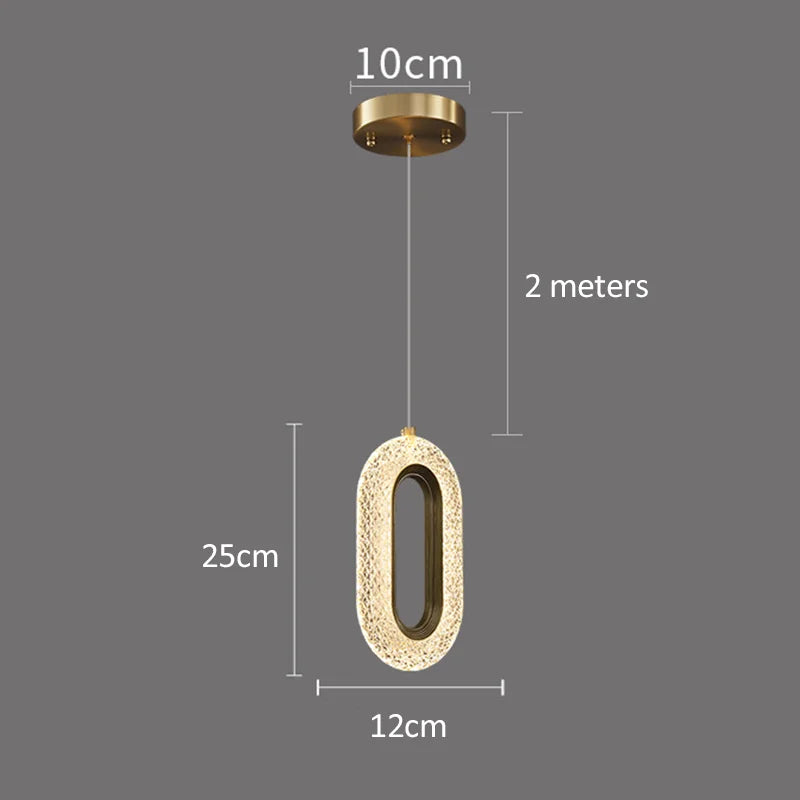 Dimensions of single modern Nordic oval pendant light with 2-meter adjustable cord, ideal for bedrooms and hallways.
