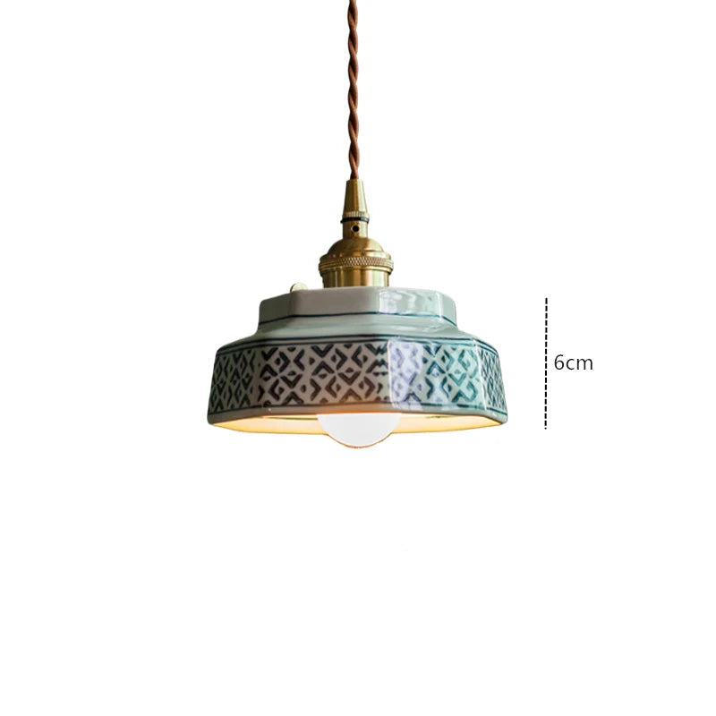 Red ceramic pendant lamp with geometric trim and LED bulb, 6cm height, perfect for stylish ceiling light fixtures.
