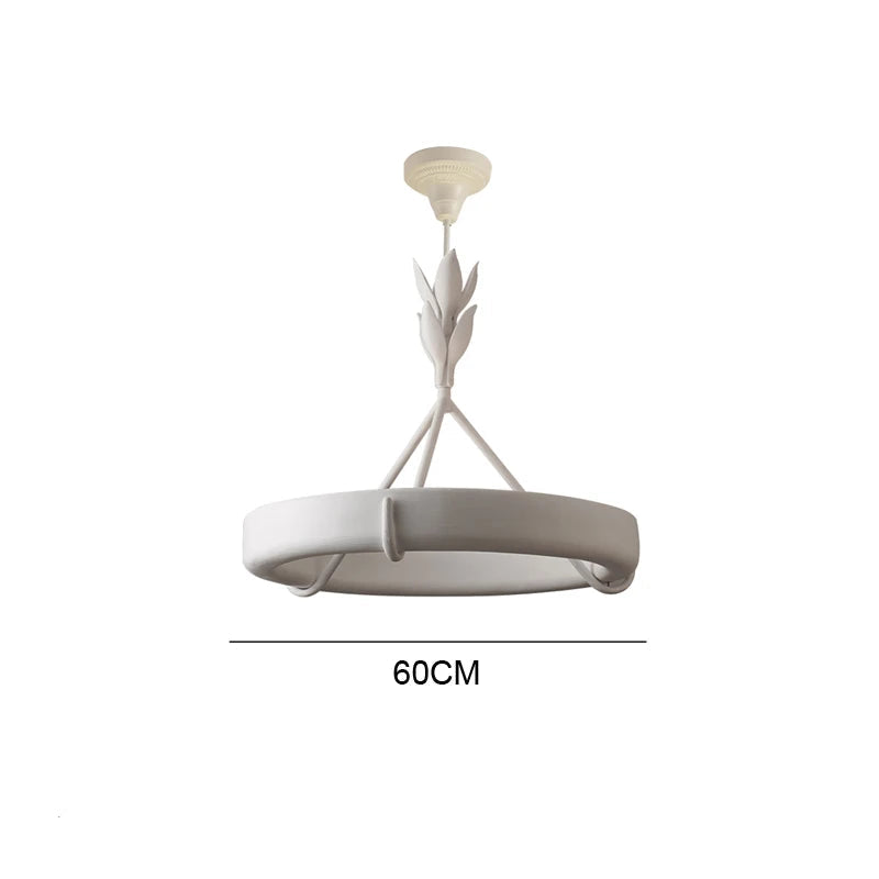 60cm minimalist carved plaster chandelier - french farmhouse ceiling light with 31W LED and leaf-inspired suspension.
