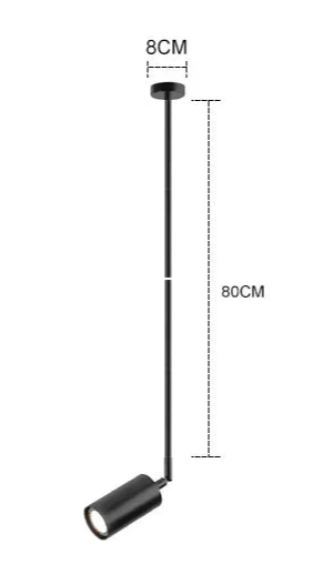 Modern minimalist ceiling spotlight with 80cm rod, ideal for high ceilings in dining rooms, kitchens, or offices.