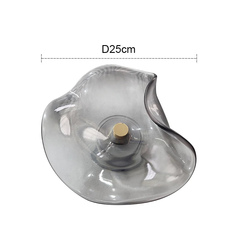 Smoky grey glass wall lamp with 25cm diameter and modern art deco design, ideal for kitchen or office wall lighting.