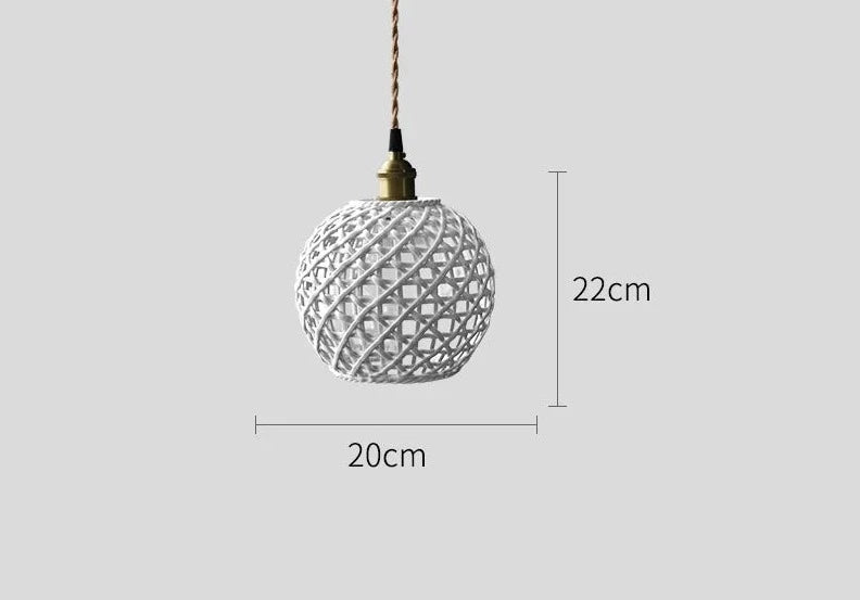 Round white ceramic pendant light by LUXELY with 22cm height and 20cm diameter, ideal for modern or retro pendant lighting.