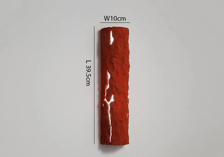 Red LED Resin Wall Lamp with natural crack design, 39.5cm x 10cm, IP65 waterproof for bold and weather-resistant outdoor lighting.