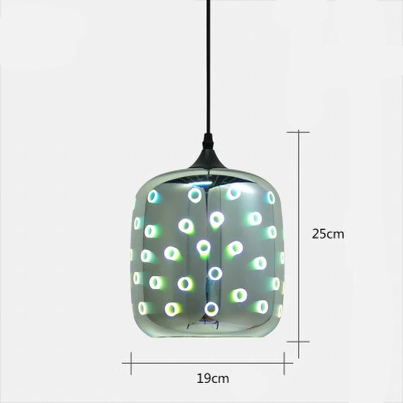 Glass 3D Fireworks Pendant Light - LED Stylish Design in 19cm wide square shape, with dotted LED light pattern.