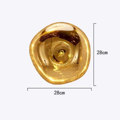 28cm gold lava wall lamp with organic shape and central LED, ideal for decorative wall lighting.