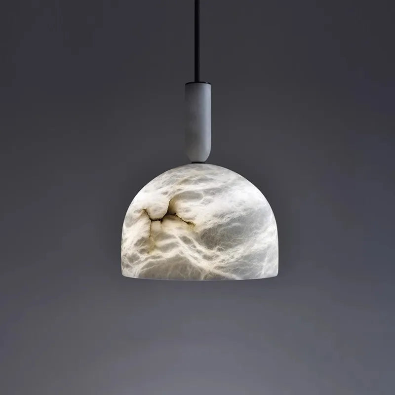 Single dome-shaped marble LED pendant light with soft glow. Marble LED pendant light – modern ceiling lamp dimmable for minimalist spaces.
