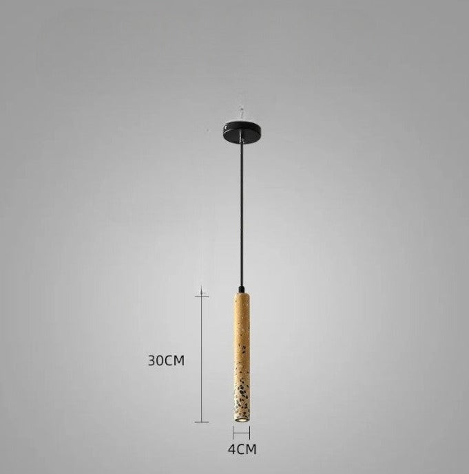Yellow terrazzo LUXELY industrial pendant light with LED. 30cm tall fixture for dining room or modern cafe lighting.