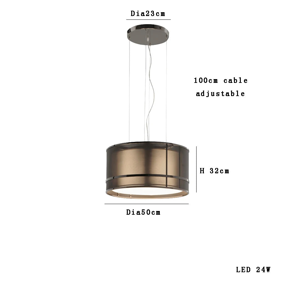 50cm Italian designer chandelier with dimmable LED and 100cm adjustable cable, perfect for contemporary dining rooms.