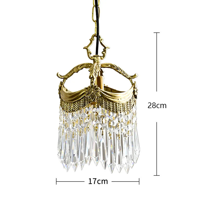 French Velvet Tassel Pendant Light with 28cm height and 17cm width, featuring copper frame and crystal accents.