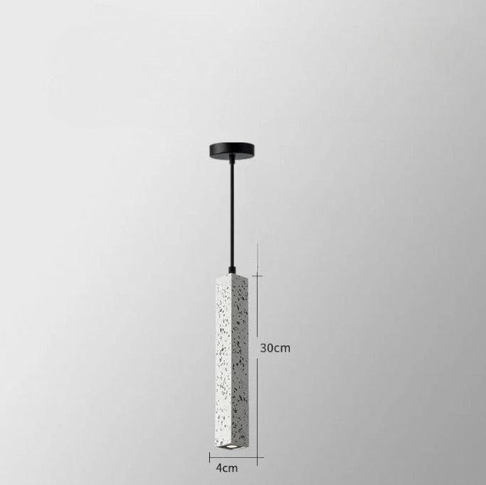 Square white terrazzo LUXELY LED pendant light with industrial style. Ideal for minimalist kitchens or pendant bar lighting.