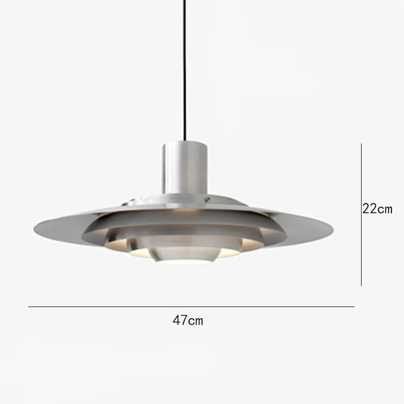 Silver Cord Pendant Light - E27 Art Lamp in brushed metal, 47cm diameter, adjustable 150cm cord, ideal for kitchen and bar use.