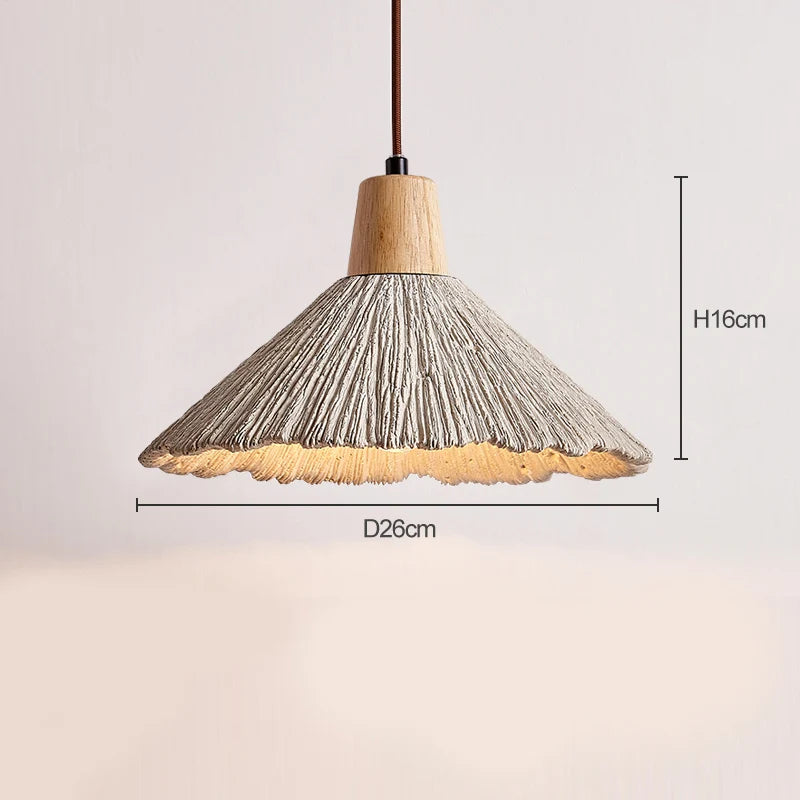 Dimensions of wide travertine pendant lamp: 26cm diameter and 16cm height, perfect for bedroom or dining ceiling lighting.