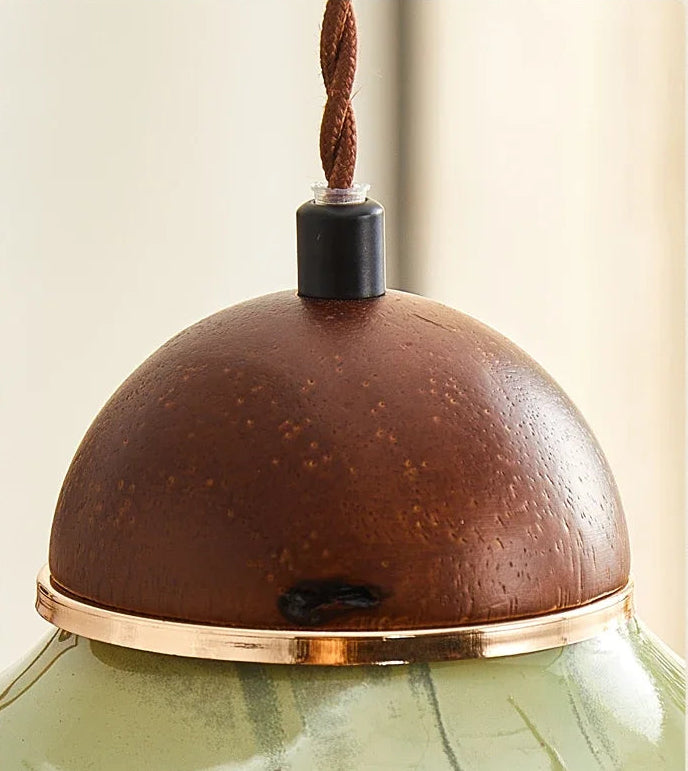 Lampada a sospensione con ciotola in ceramica verde per isola cucina