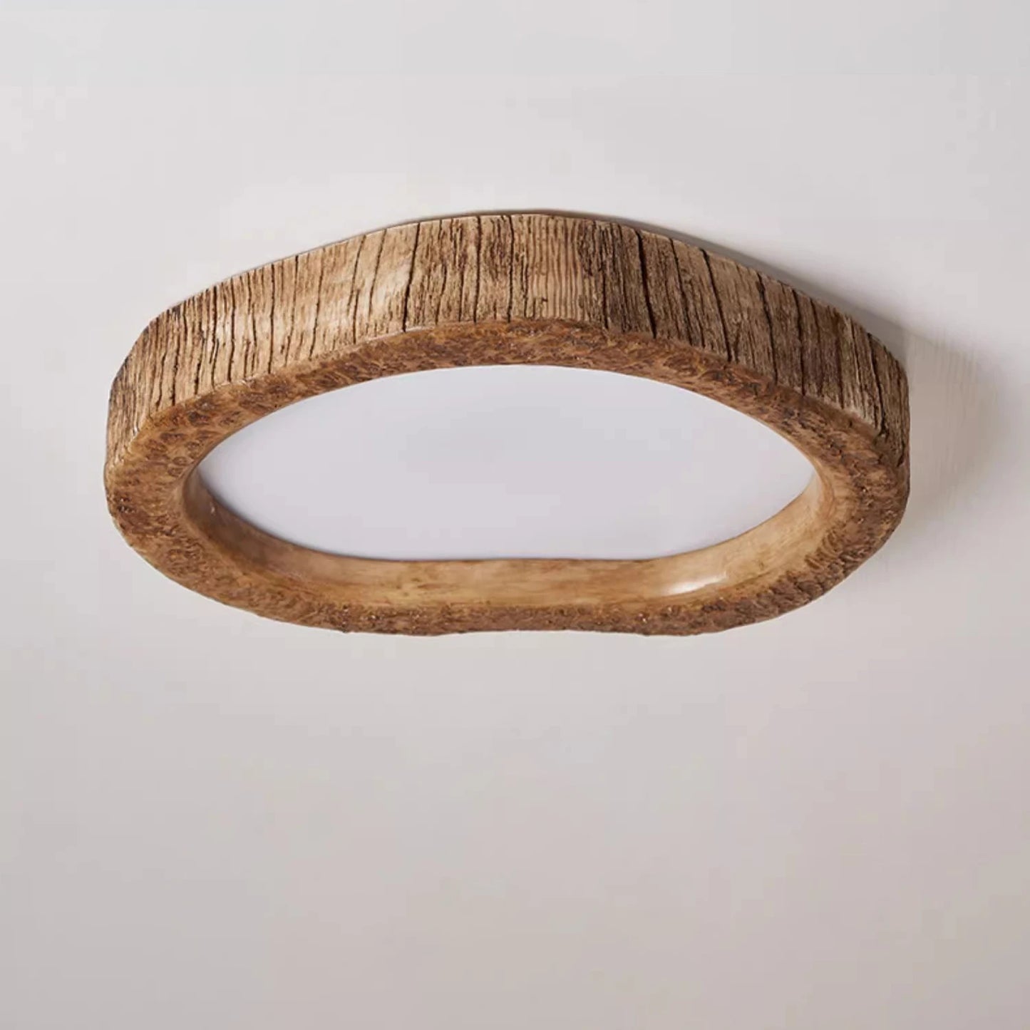 LUXELY Nordic ceiling light fixture with natural wood-like frame and frosted LED panel, perfect for office or hallway ceilings.