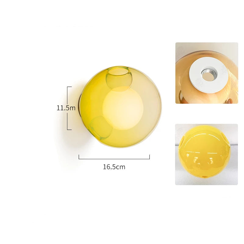 Lemon-yellow glass LED wall light with Italian design, offering cheerful and modern lighting for bedrooms or cafés.