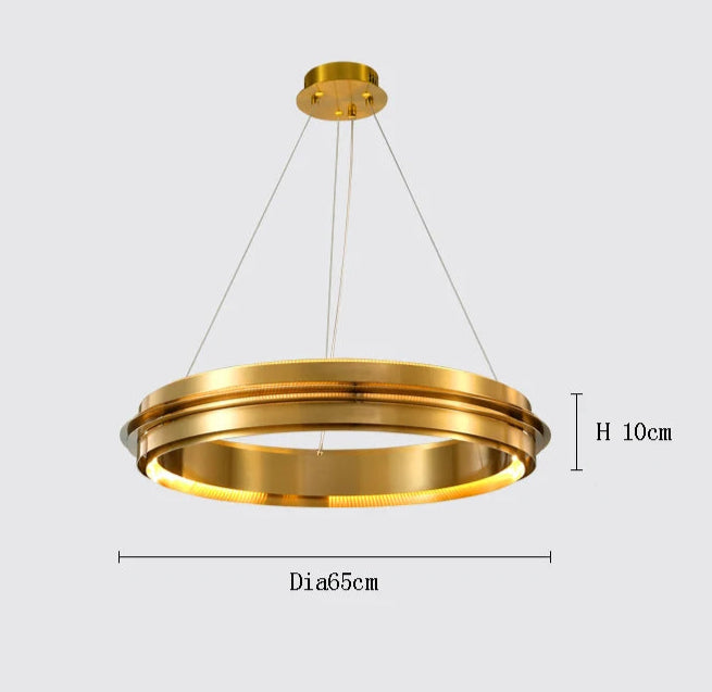 Titanium gold LED chandelier, 65cm diameter, designed for 10–15㎡ rooms, ideal for minimalist ceiling lighting.