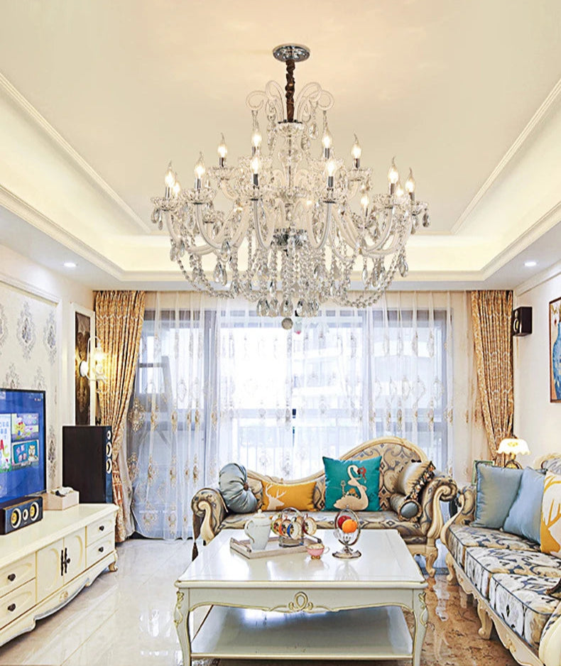 Nordic Crystal Chandelier - Luxury 8-Head Pendant Light in a spacious living room, adding a sophisticated touch to upscale interiors.