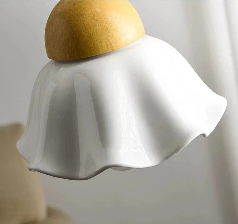 Japanese ceramic pendant light with wood accent