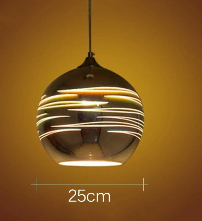 Glass 3D Fireworks Pendant Light - LED Stylish Design in 25cm spherical shape with horizontal LED stripes, modern and sleek.