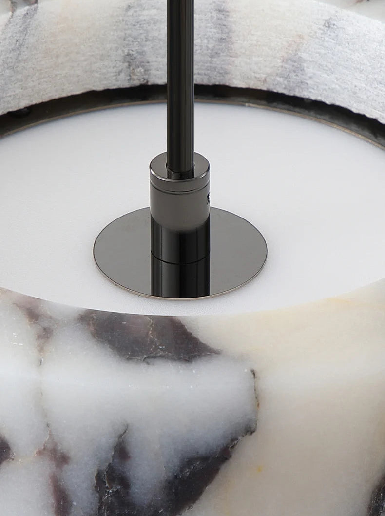 Detail view of Black Marble Dome Pendant - LED Lamp's mounting and inner structure, highlighting quality craftsmanship and modern finish.