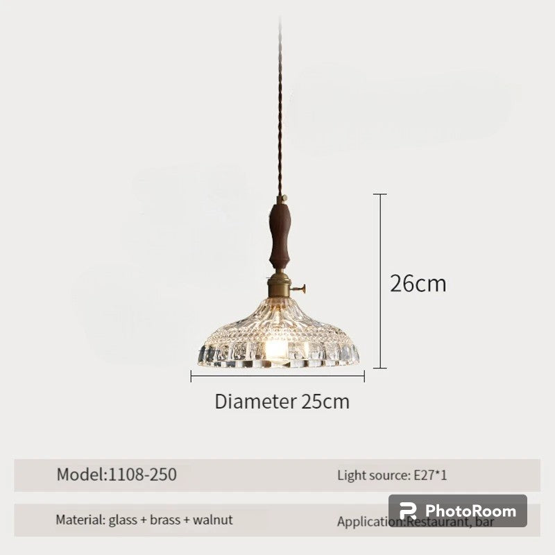 LUXELY vintage taklampa i trä och glas