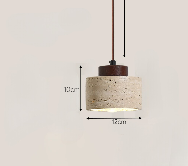 LED Travertine stone pendant light with wooden base