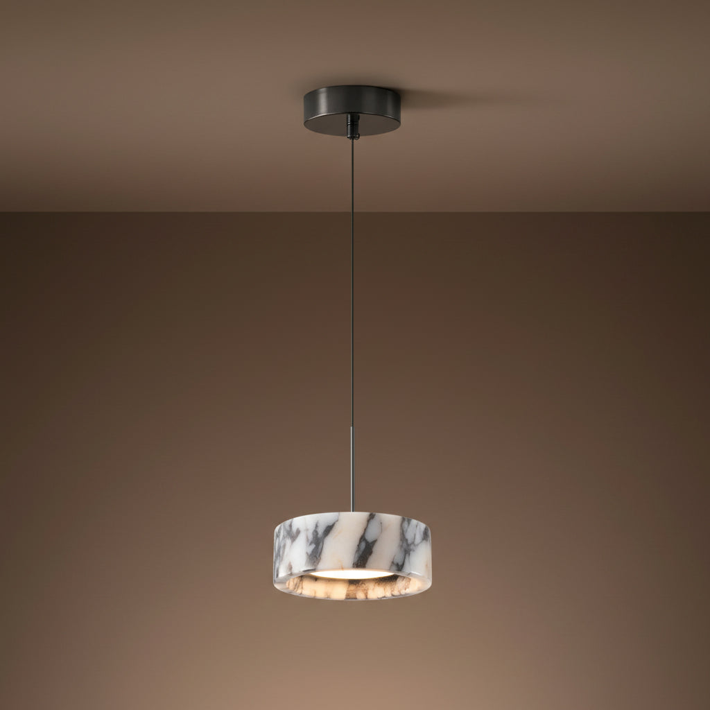 Black Marble Dome Pendant - LED Lamp with 18W built-in LED, 1.8m adjustable wire, and 20cm diameter, ideal for modern lighting setups.