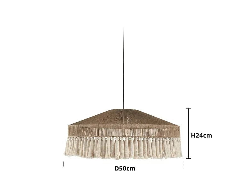 VIGOUS Handmade Ceiling Lamp size D50cm, crafted from cotton yarn and hemp rope, ideal for 5–10m² spaces with E27 light source.