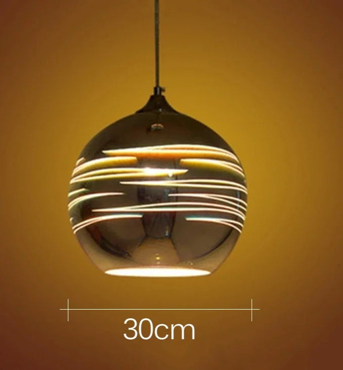 Glass 3D Fireworks Pendant Light - LED Stylish Design in 30cm spherical shape, featuring dynamic LED stripe illumination.