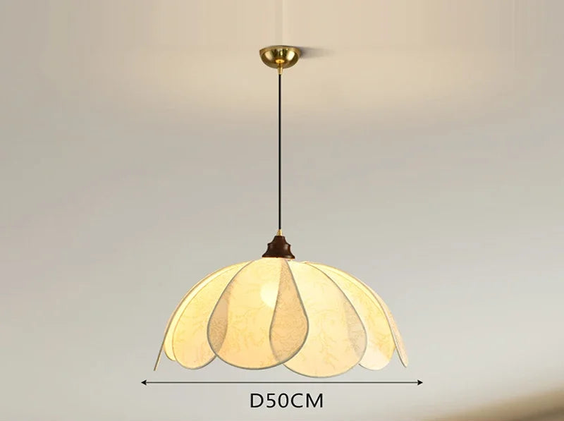 Nordic Pendant Light with wide floral cloth shade and LED bulb, ideal for lighting large modern interiors.