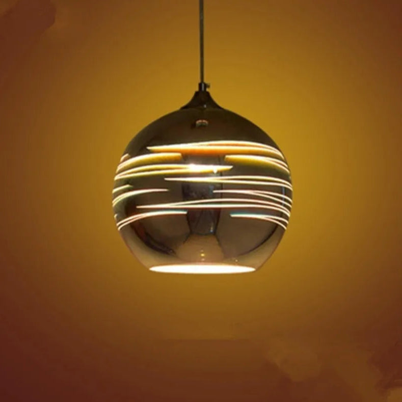 Chrome Fireworks Glass Pendant Light with LED and E27 base, featuring sleek horizontal light streaks for contemporary interiors.