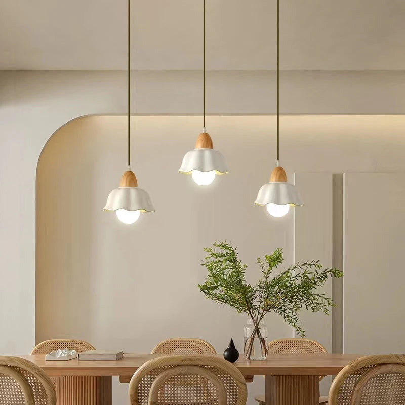 Japanese ceramic pendant light with wood accent