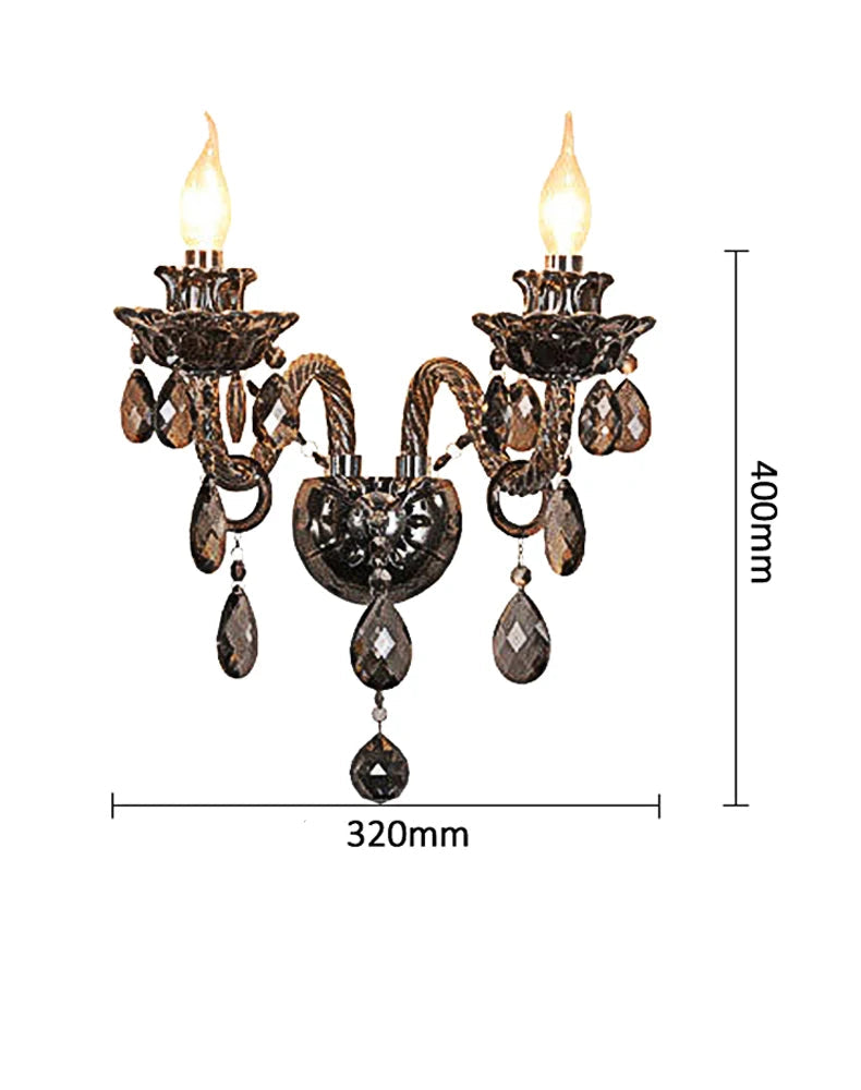 Dimensions of vintage lotus crystal wall lamp: 320mm width and 400mm height, ideal for bedroom or corridor LED lighting.