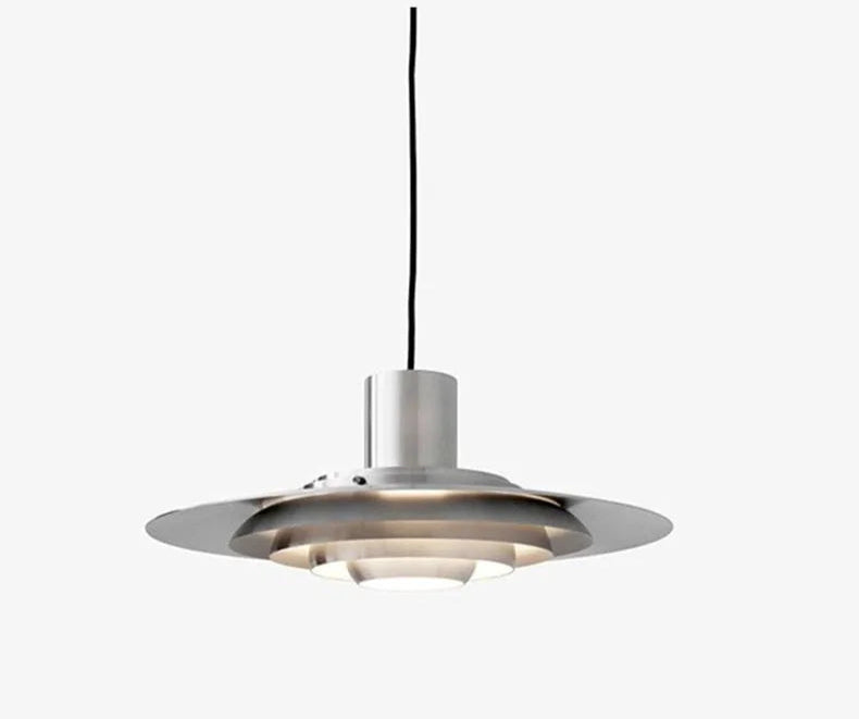 Silver Cord Pendant Light - E27 Art Lamp in brushed metal, suspended with black cord, perfect for kitchen and bar lighting.