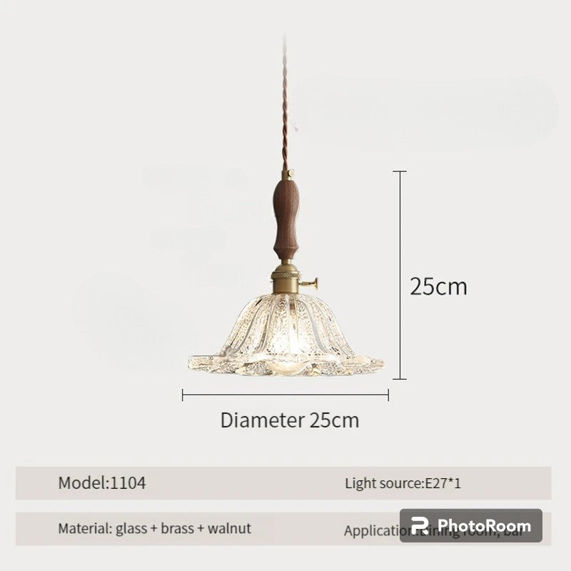 LUXELY vintage taklampa i trä och glas